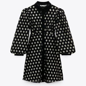 *LAST ONE*ZARA Puff Sleeve Metallic Dress Black Size S NWT